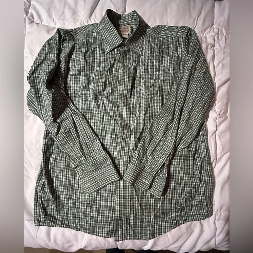 LL BEAN men’s wrinkle free traditional fit kennebunk plaid sports shirt